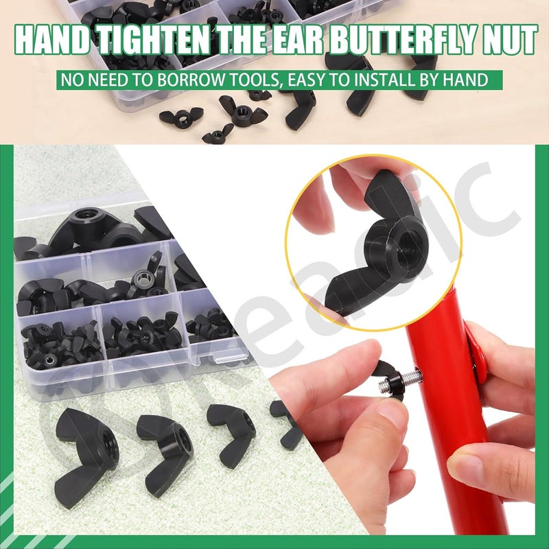 Keadic 110Pcs Nylon Metric Wing Nuts Assortment Set, M3 M4 M5 M6 M8 M10 M12 Hand Twist Tighten Ear Butterfly Nut Wingnuts for Home Building Industry (Black) - Image 5